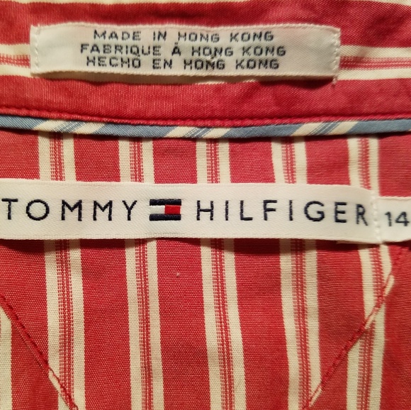 Tommy Hilfiger Sz 14 Button Up Red stripped Shirt - Picture 3 of 7